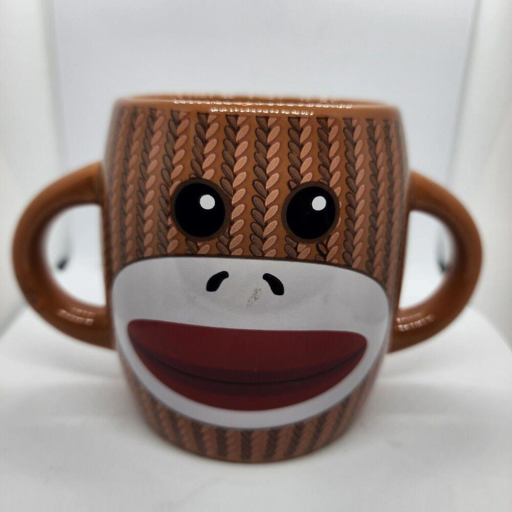 Sock Monkey Two Handled Brown Coffee Mug by Galerie‎